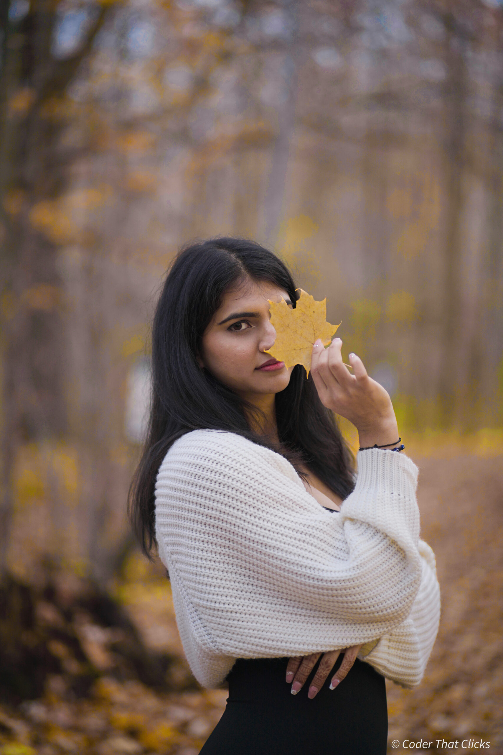 Fall portrait lying in leaves Brampton