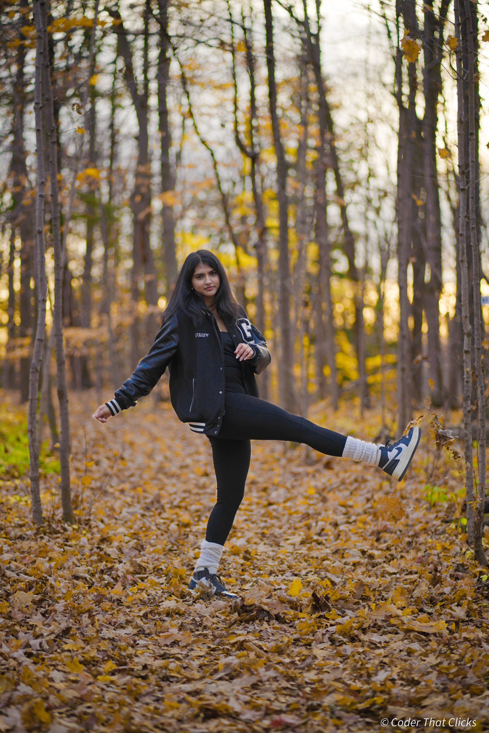 Woman fall photography Brampton autumn leaves