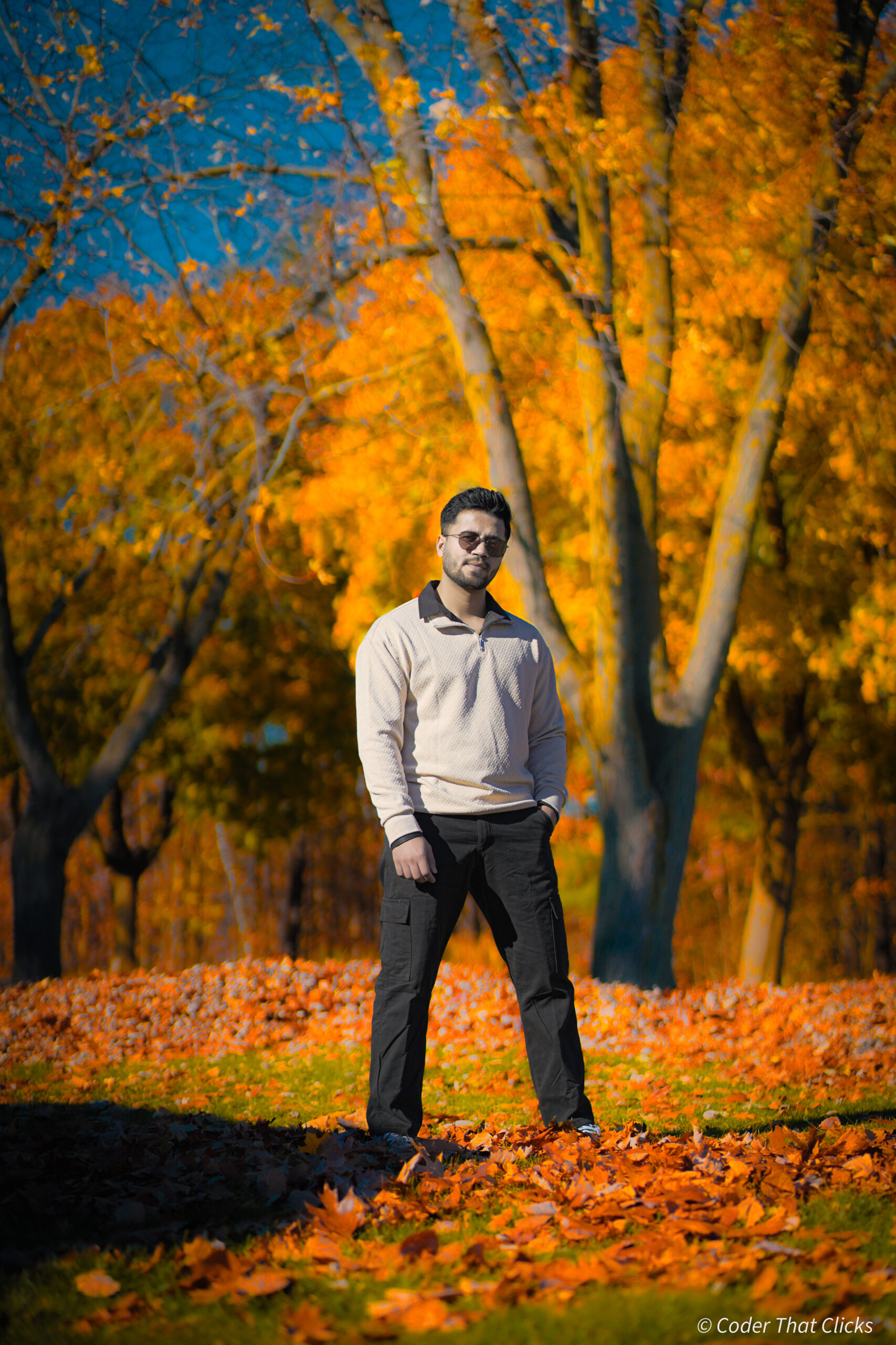 Fall portrait photography Brampton orange leaves