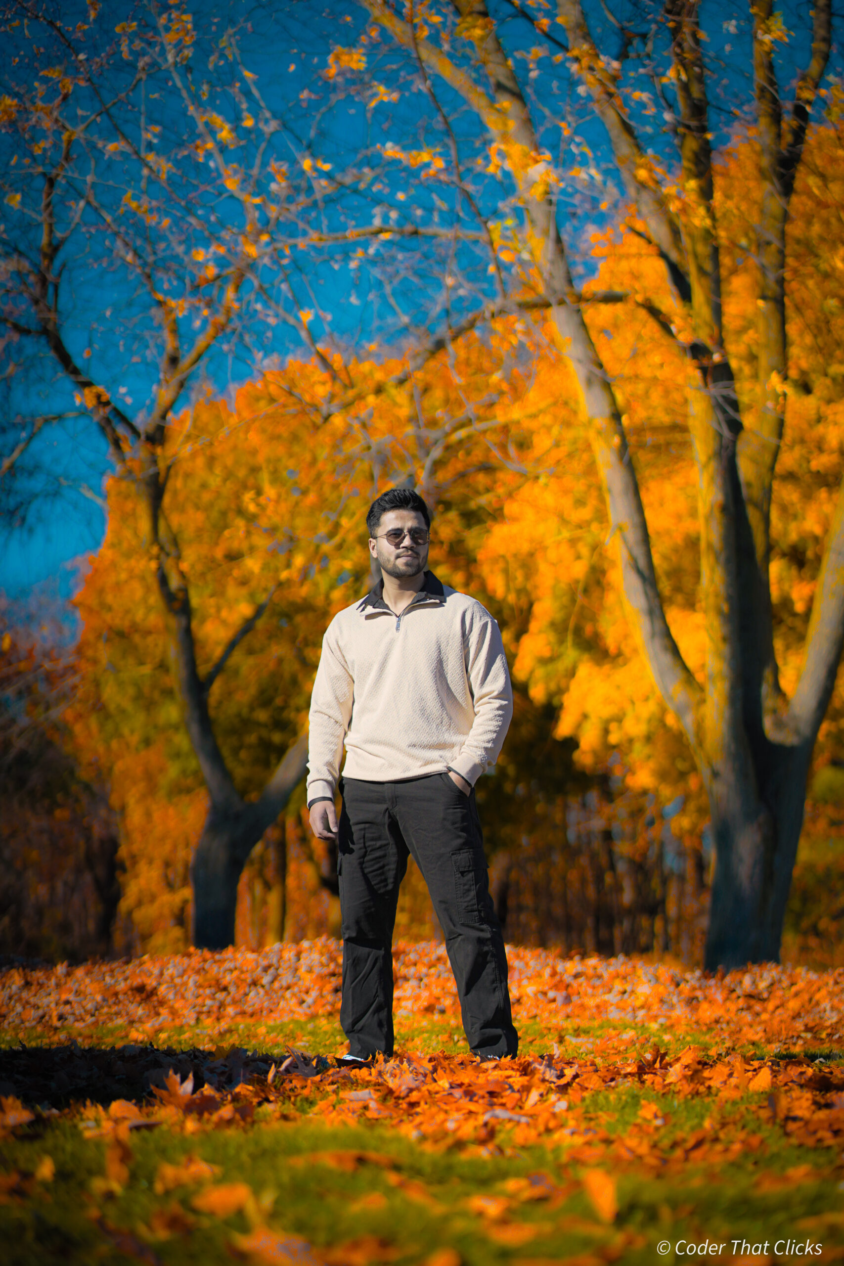 Man fall photography Brampton golden trees portrait
